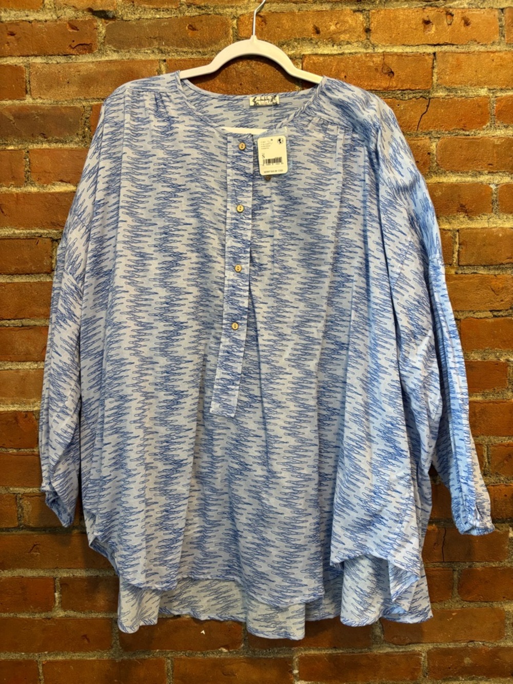 Intimately Free People Blue & White Patterned Button Front Tunic